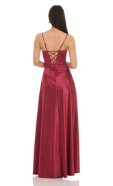 Satin Square Neck Maxi Dress in Maroon